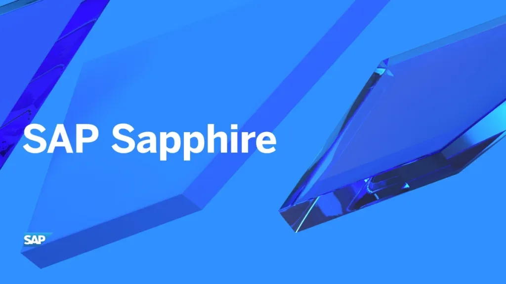 Unlock SAP Cloud AI Security Compliance Success 1 SAP Sapphire 2025 blue cover with abstract crystal shapes and SAP logo.