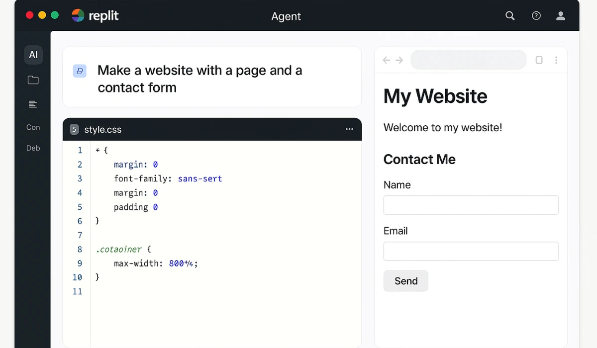 Replit Agent browser IDE creating website using AI text prompt